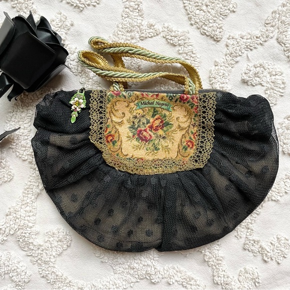 Michal Negrin Handbags - Michal Negrin Rose Tapestry Crystal Lace bag